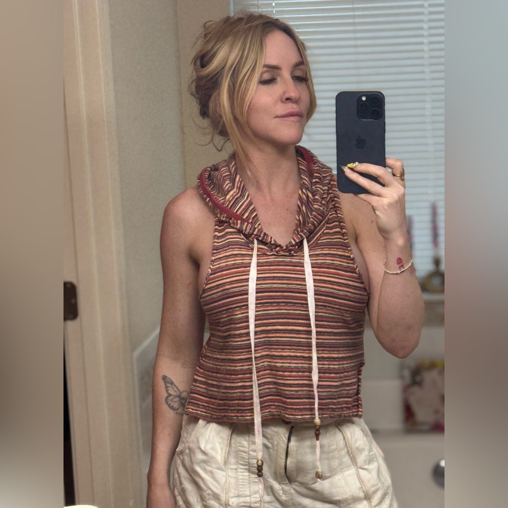 Free People Striped Sleeveless Hoodie Tank - Rust Multi
